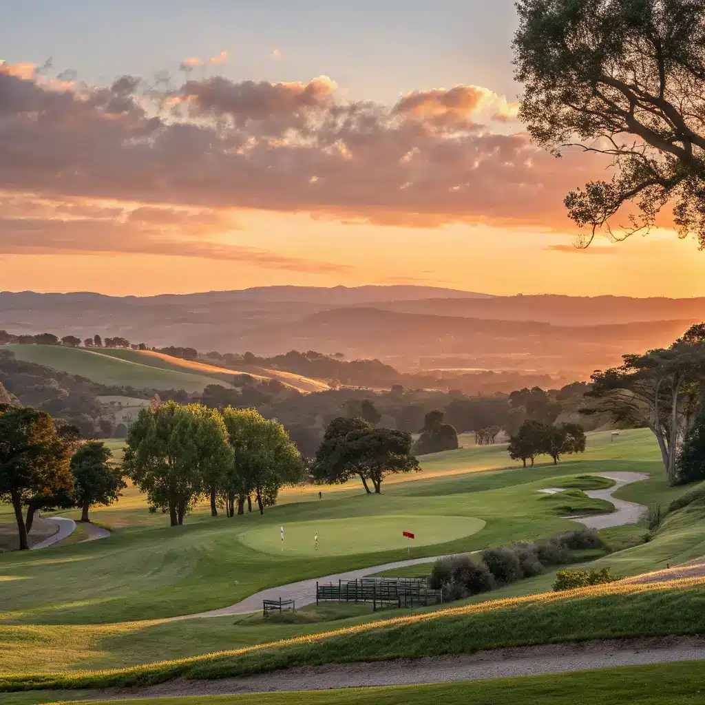 Sunset view over Arrowood Golf Course, showcasing its beauty and tranquility.