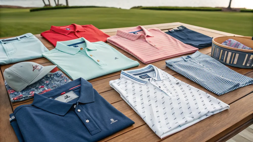 A vibrant display of Johnnie-O apparel including men's and women's clothing.