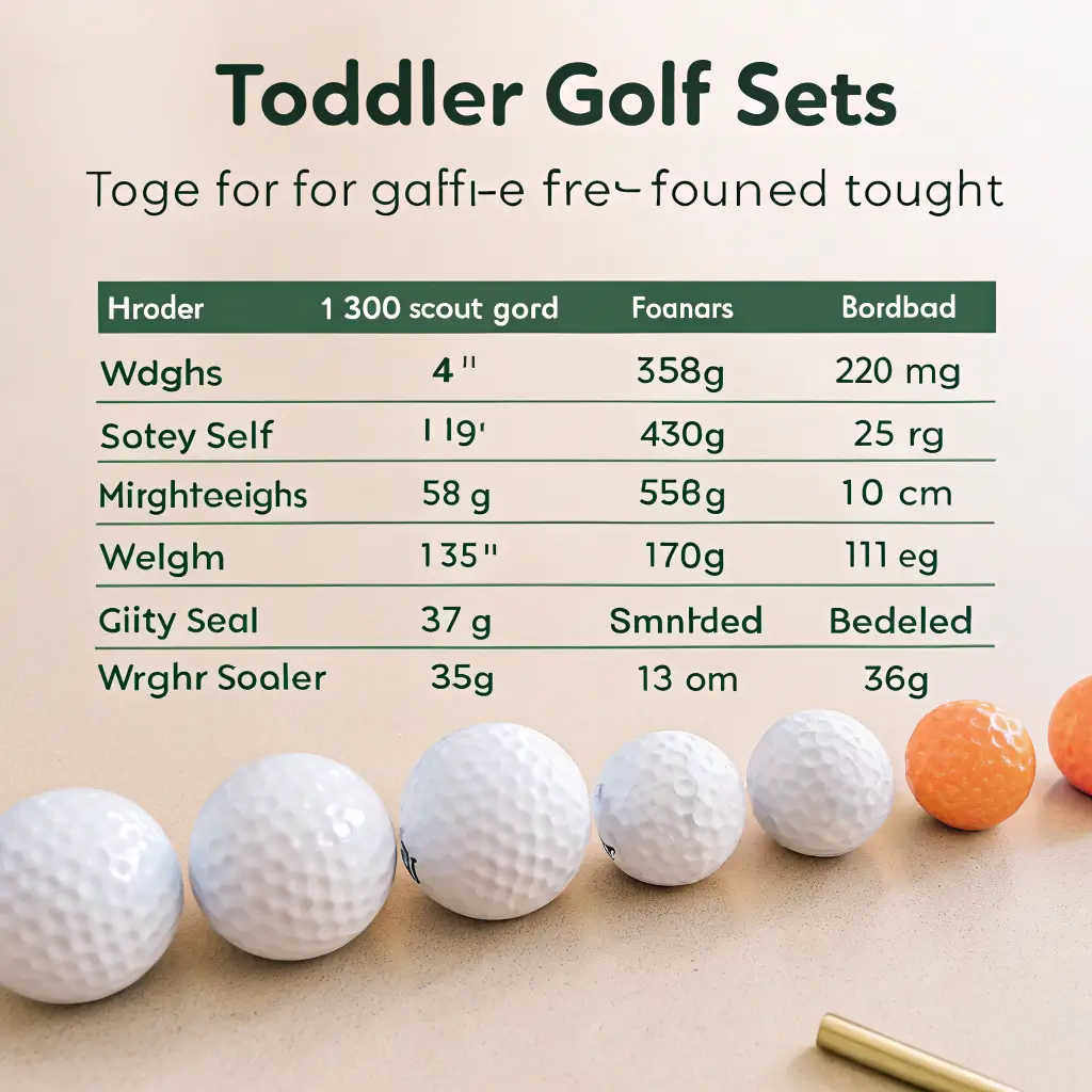 A colorful toddler golf set displayed on grass, showcasing the clubs, golf ball, and bag designed for young children.