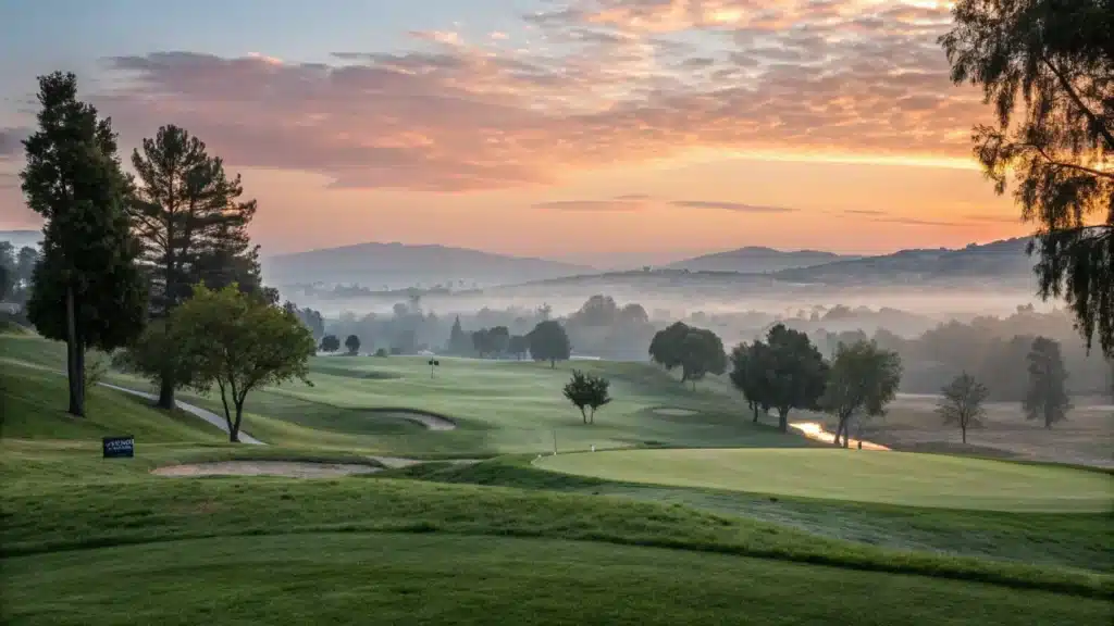 First tee at Van Nuys Golf Course during sunrise.