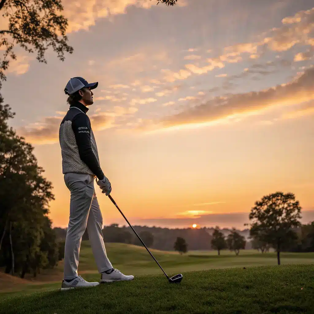 A golfer standing on a golf course at sunset, reflecting on their choice of Cobra irons.